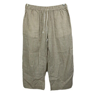 Beach Lunch Lounge Pants Womens Sz M Beige White Striped Linen‎ Crop Drawstring